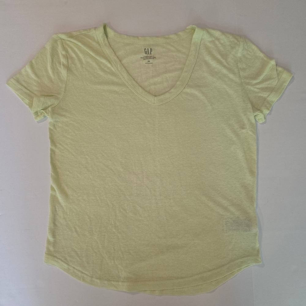 Gap Womens Citron Yellow Linen Blend V-Neck T-Shirt XS Relaxed Casual Comfort
